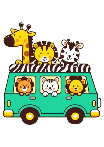 Animais do Safari no Carrinho PNG