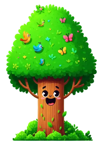 Árvore Feliz com Pássaros e Borboletas PNG