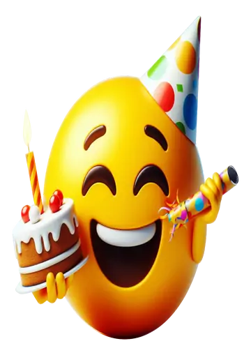 Emoji Feliz com Bolo e Confete PNG