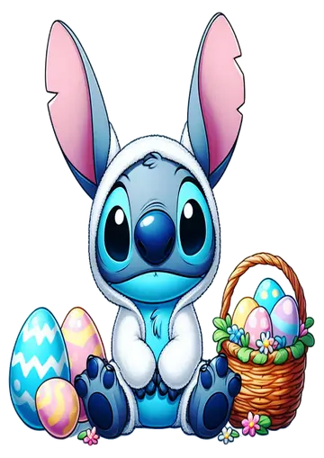 Stitch Coelhinho com Ovos Páscoa PNG
