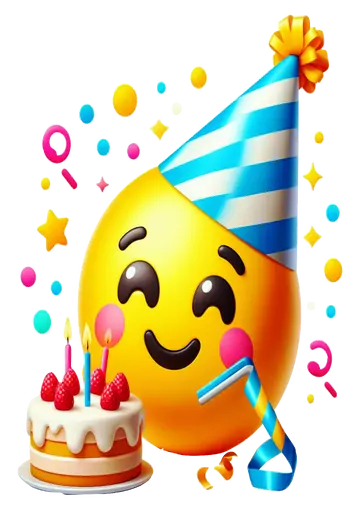 Emoji Feliz com Bolo e Confetes PNG