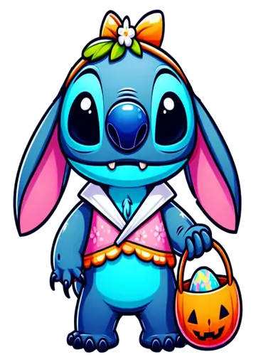 Stitch com Cesta Abóbora PNG