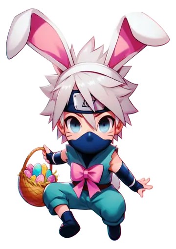 Kakashi Chibi com Cesta Páscoa PNG