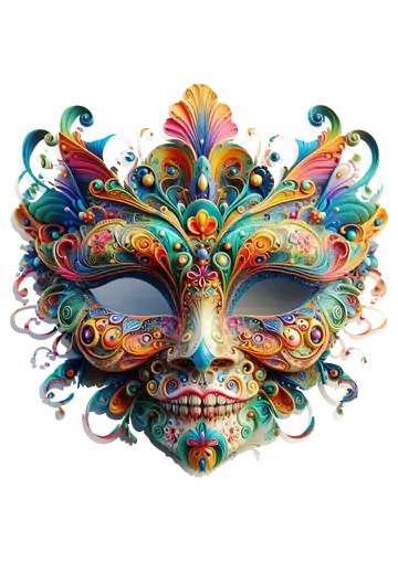 Máscara de Carnaval Estilo Esqueleto Colorido PNG
