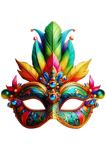 Máscara de Carnaval com Penas e Joias PNG