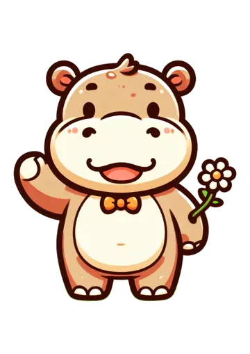 Hipopotamo Marrom Com Flor PNG
