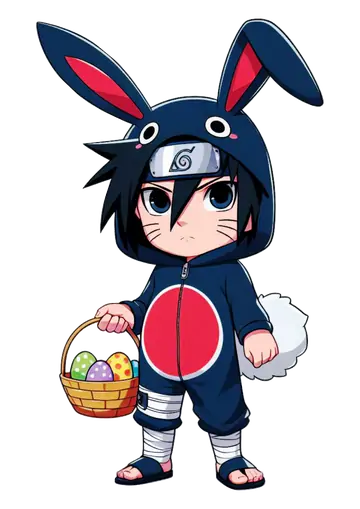Sasuke Com Orelhas de Coelhinho e Cesta de Páscoa PNG