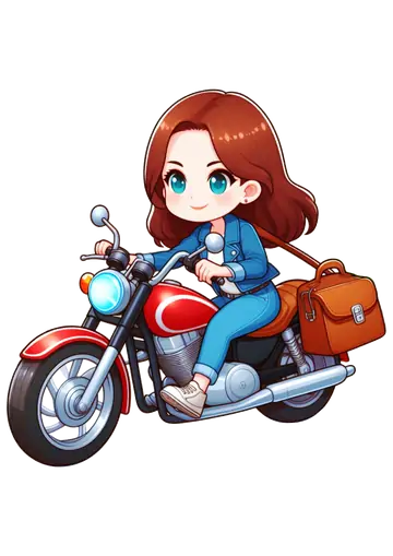 Mulher com Jaqueta Azul Pilotando Moto PNG