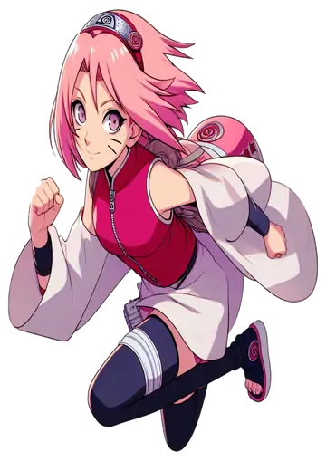 Sakura Haruno com Capa Branca Correndo PNG