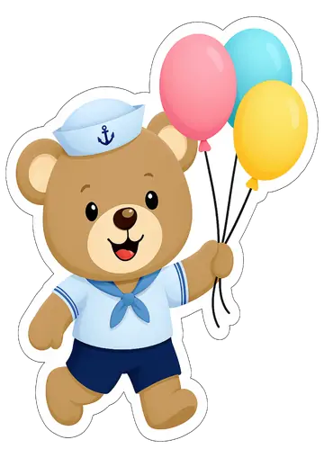 Urso Marinheiro com Balões PNG