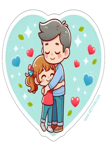 Pai e Filho Abraçados com Coração PNG