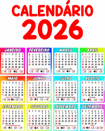 Calendario 2026 Colorido PNG