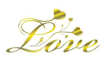 Texto Love Dourado com Corações PNG