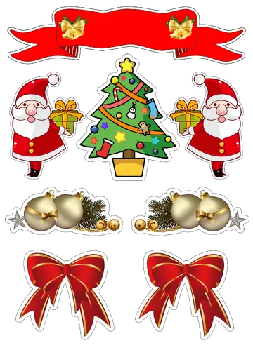 Kit Topo de Bolo Papai Noel e Árvore de Natal PNG