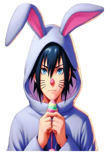 Sasuke com Orelhas de Coelho e Ovo PNG