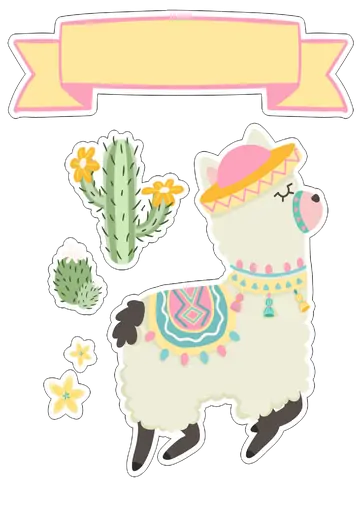 Lhama Fofa com Chapéu Mexicano e Cactos PNG
