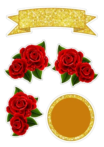 Rosas Vermelhas com Faixa Dourada Brilhante PNG
