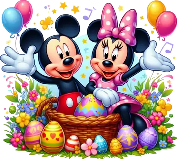 Mickey e Minnie com Cesta de Ovos de Páscoa PNG