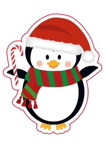 Pinguim de Natal com Bengala Doce PNG