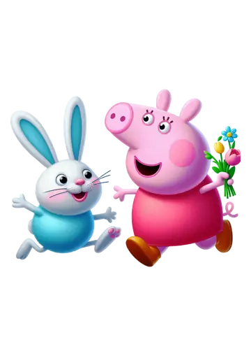 Peppa Pig com Flores e Coelho PNG