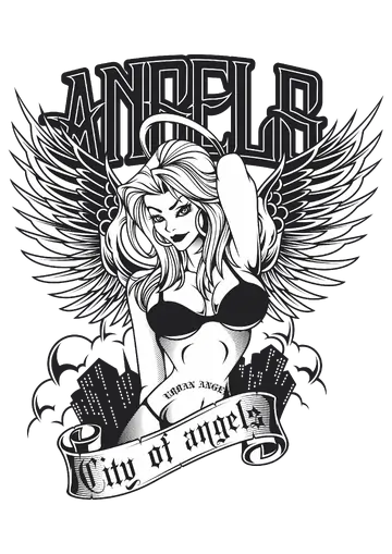 Anjo Feminino com Asas e Cidade PNG
