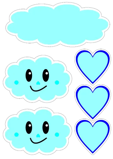 Nuvens e Corações Azuis Fofos PNG