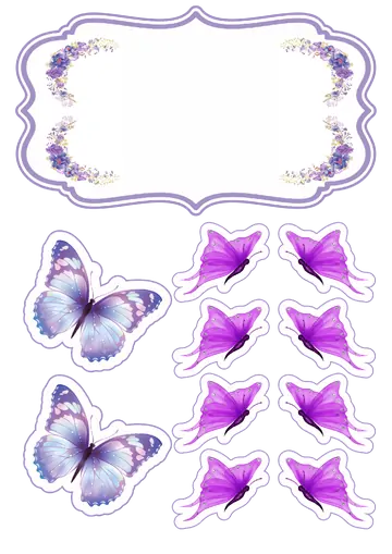 Topo de Bolo Borboletas e Flores Roxas PNG