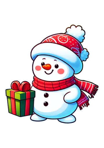Boneco de Neve com Gorro e Presente PNG