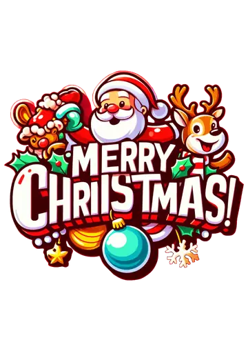 Selo Merry Christmas com Papai Noel e Rena PNG