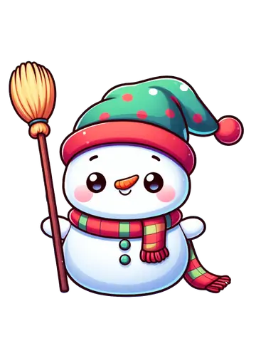 Boneco de Neve com Gorro e Vassoura PNG