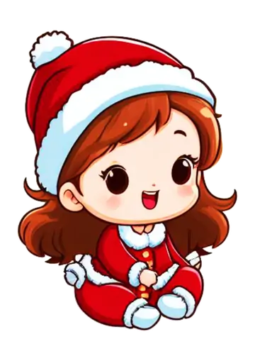 Menina Cabelo Castanho com Roupa de Natal PNG