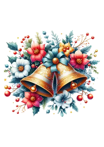 Arranjo de Natal com Sinos e Flores PNG