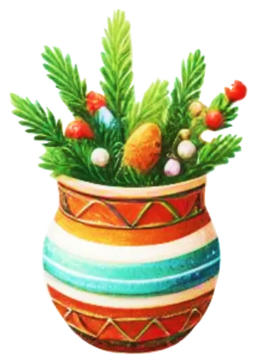Vaso Decorado com Ramos de Natal PNG