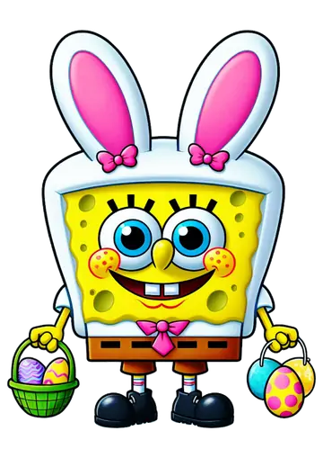 Bob Esponja Coelhinho da Pascoa com Cestas PNG