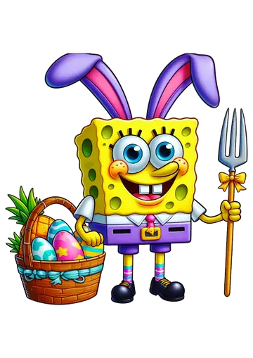 Bob Esponja Lilas com Orelhas e Garfo Gigante PNG