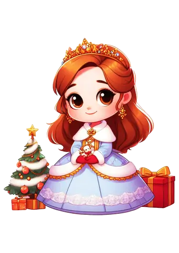 Princesa Ruiva com Árvore de Natal PNG