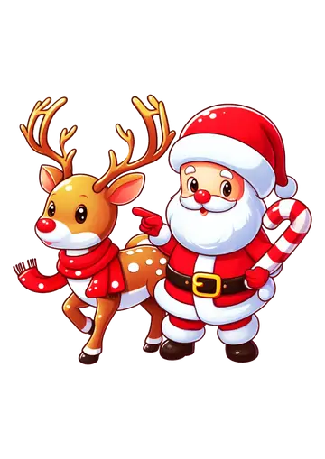 Papai Noel com Rena e Bengala Doce PNG