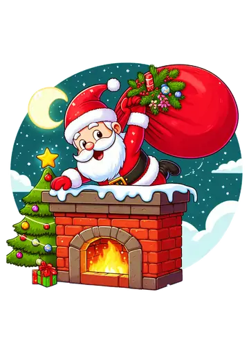 Papai Noel na Chaminé com Presentes PNG