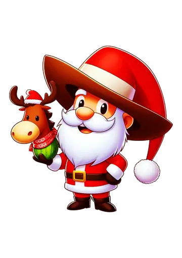 Papai Noel Segurando Rena de Pelúcia PNG