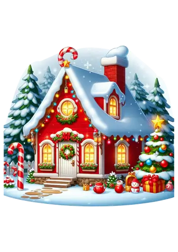 Casa Vermelha de Natal com Neve PNG