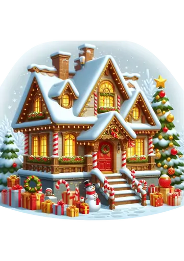Casa Decorada de Natal com Neve PNG
