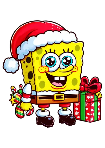 Bob Esponja Segurando Presente de Natal PNG