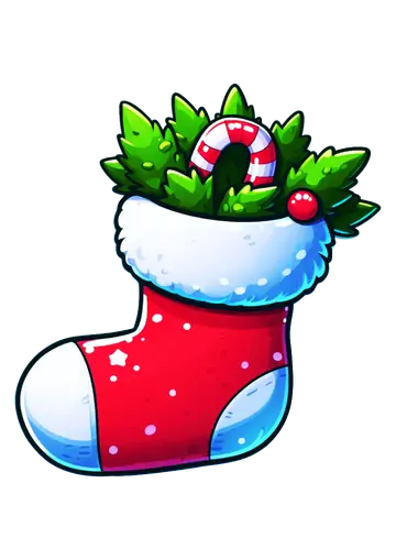 Meia de Natal Vermelha com Folhagens PNG