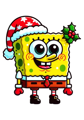 Bob Esponja com Gorro de Natal e Azevinho PNG