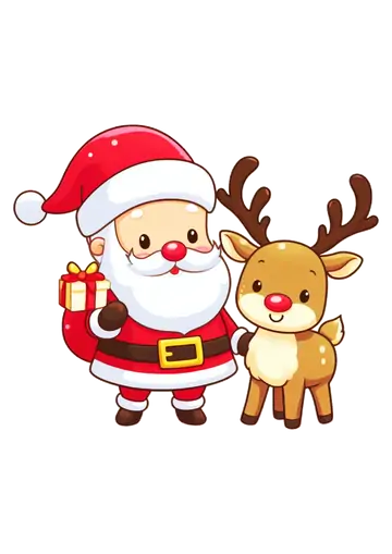 Papai Noel com Presente e Rena PNG
