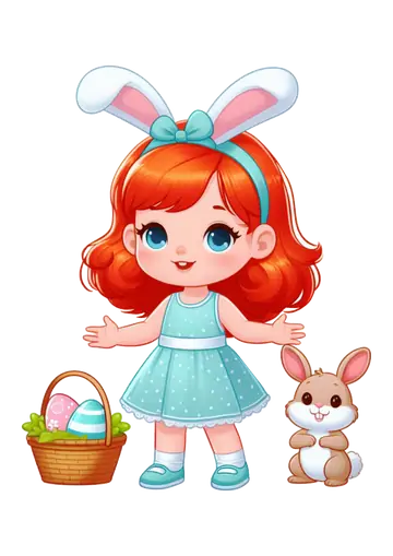 Menina Coelhinha com Vestido Azul PNG