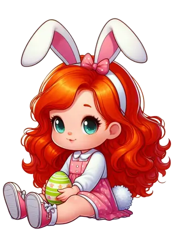 Bebê Ruiva com Orelhas de Coelhinho e Ovos PNG