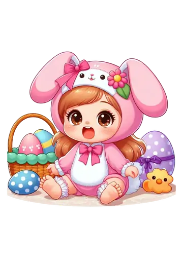 Bebê com Roupa Rosa de Coelhinho da Páscoa PNG