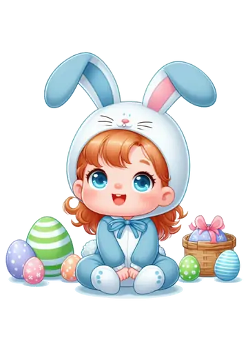Bebê Ruivo com Macacão Azul de Coelhinho PNG