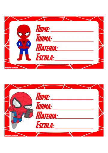 Etiquetas Escolares Homem Aranha PNG